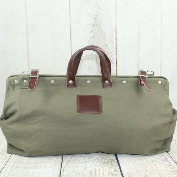 Green Canvas Leather Handle Studded Metal Clasp Heavy Duty Tool Bag - Picture 8 of 10